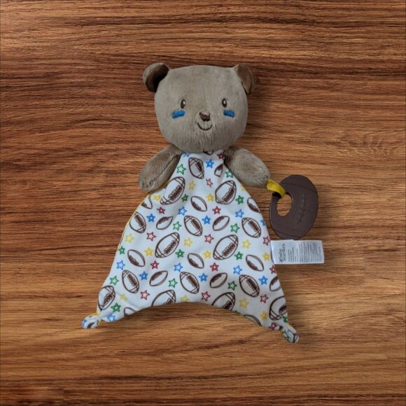 Baby Starters Plush Bear Lovey Football  Star Print Satin Back knotted Rattle - Picture 1 of 7